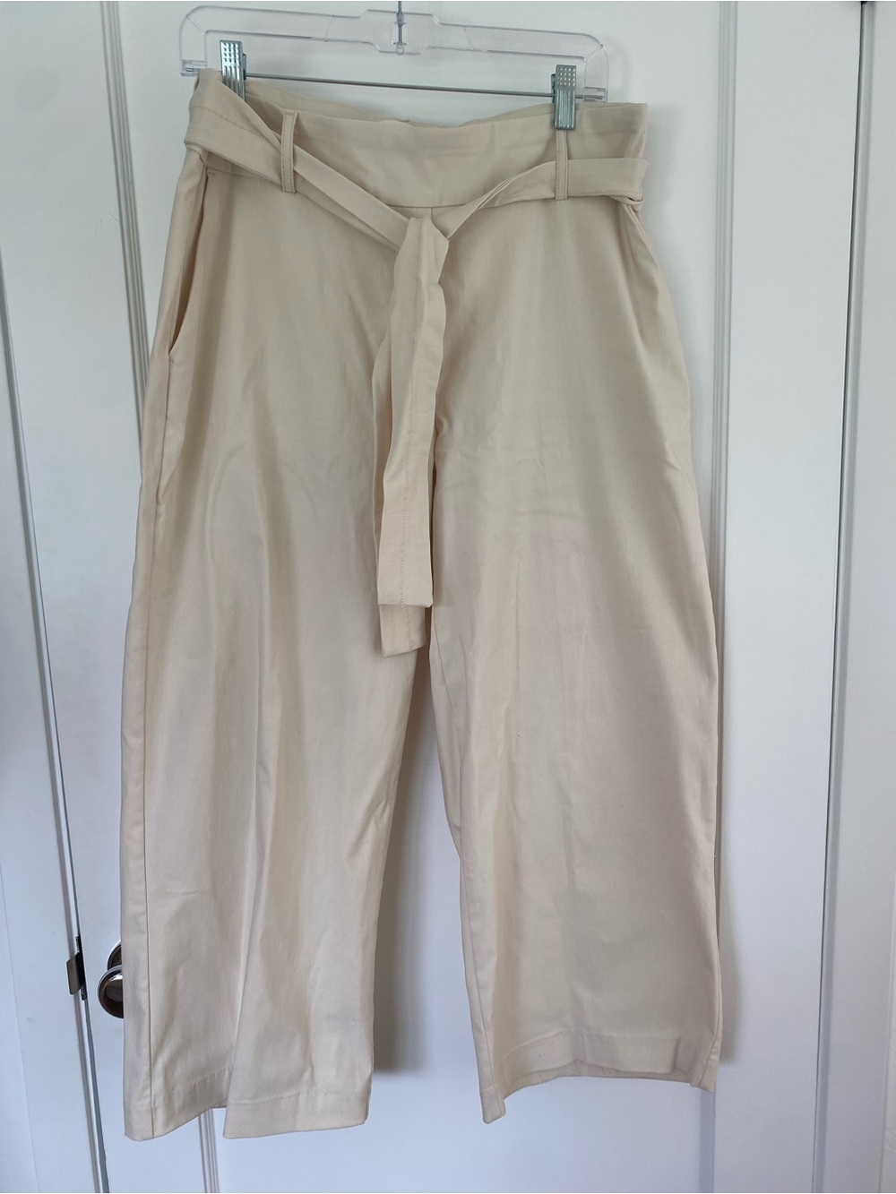 Jules & Leopold Cream High-Rise Tie-Waist Cropped Wide-Leg Pants